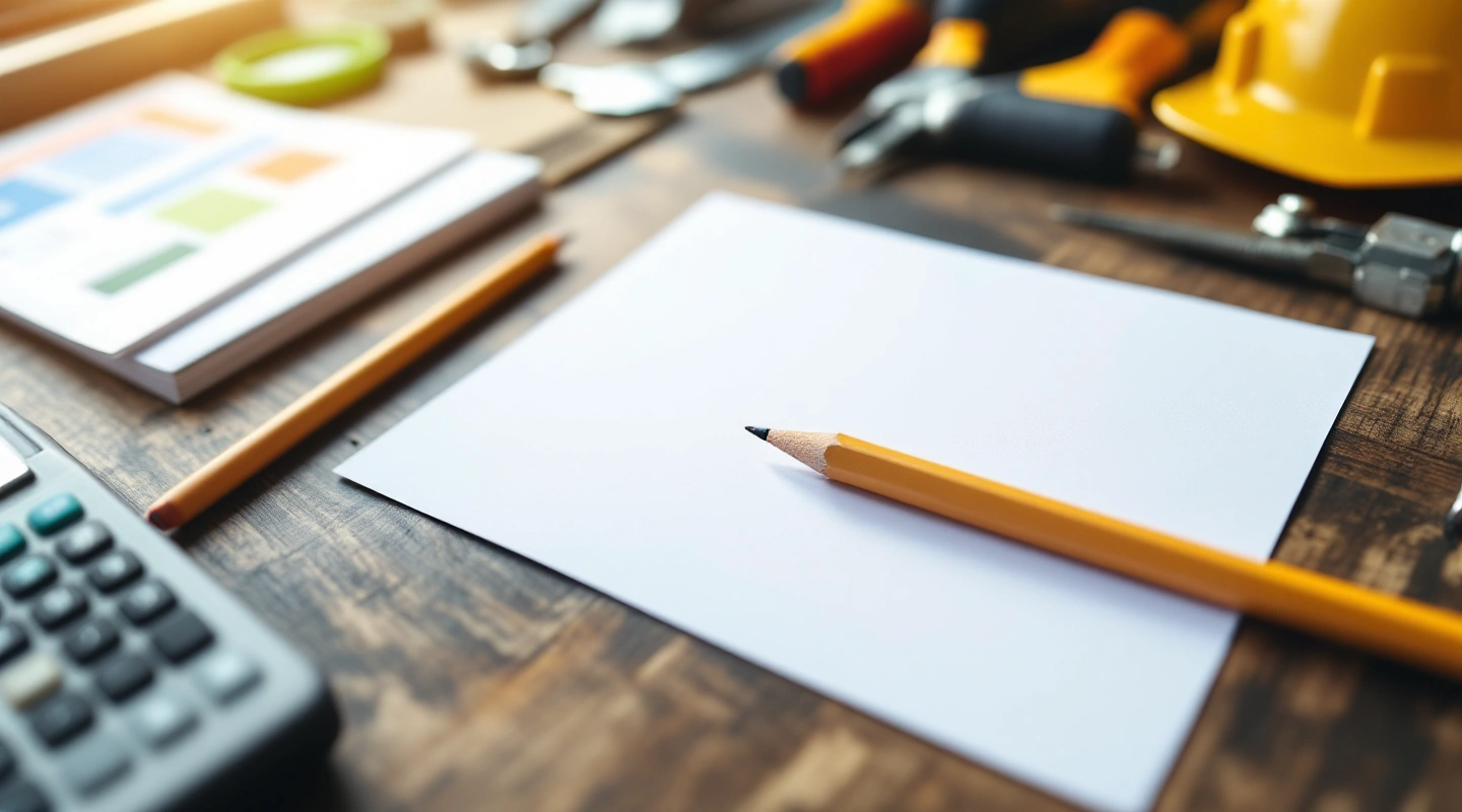 Blank job paperwork with ordinary tools on a work desk