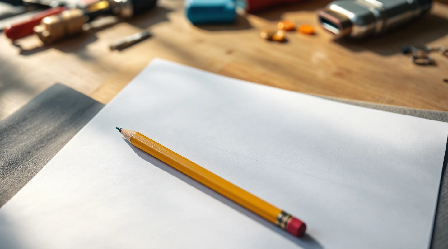 Blank job paperwork with ordinary tools on a work desk