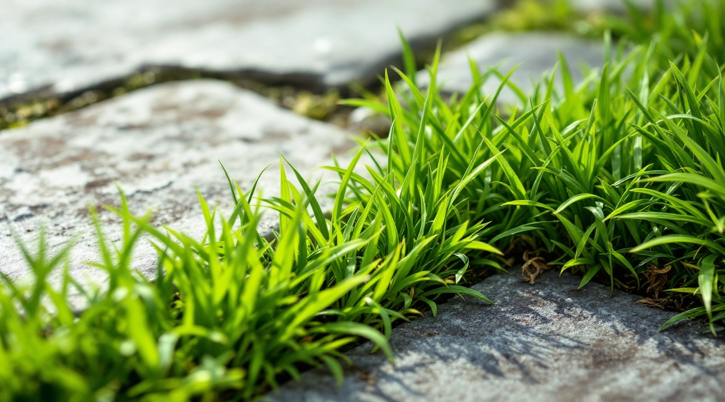 Grass beside a plain stone garden edge