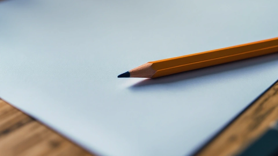 Close view of an unmarked pencil and blank paper on a timber desk