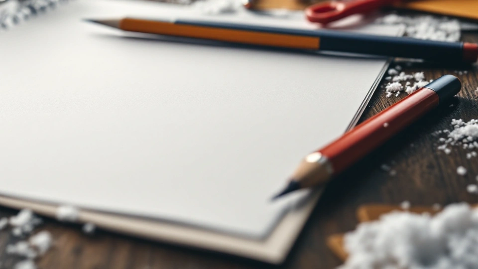Red and yellow pencils beside the corner of an unmarked notebook