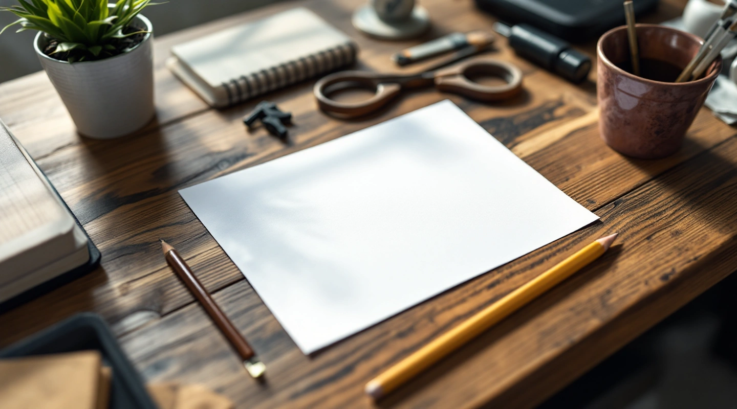 Blank job paperwork with ordinary tools on a work desk