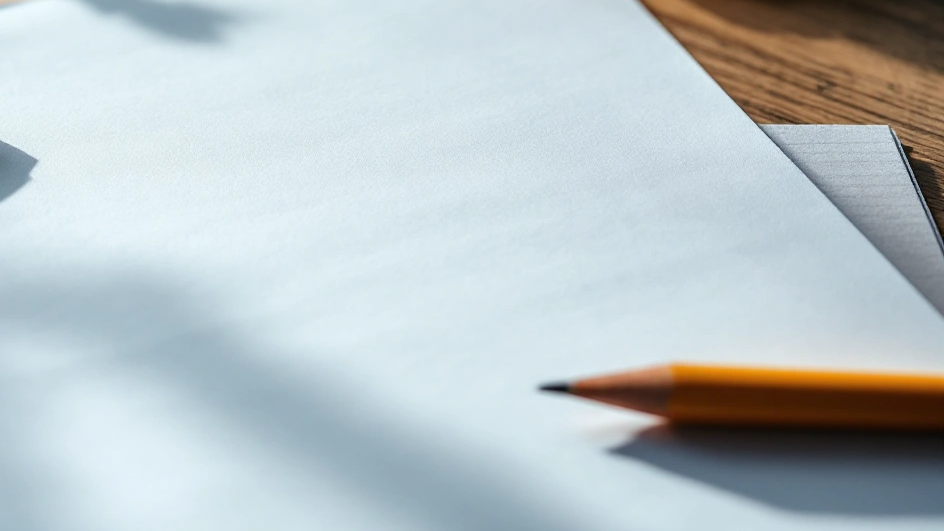 Blank paper and a yellow pencil on a wooden workbench