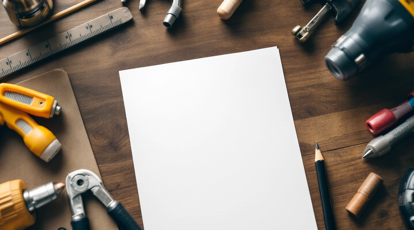 Blank job paperwork with ordinary tools on a work desk