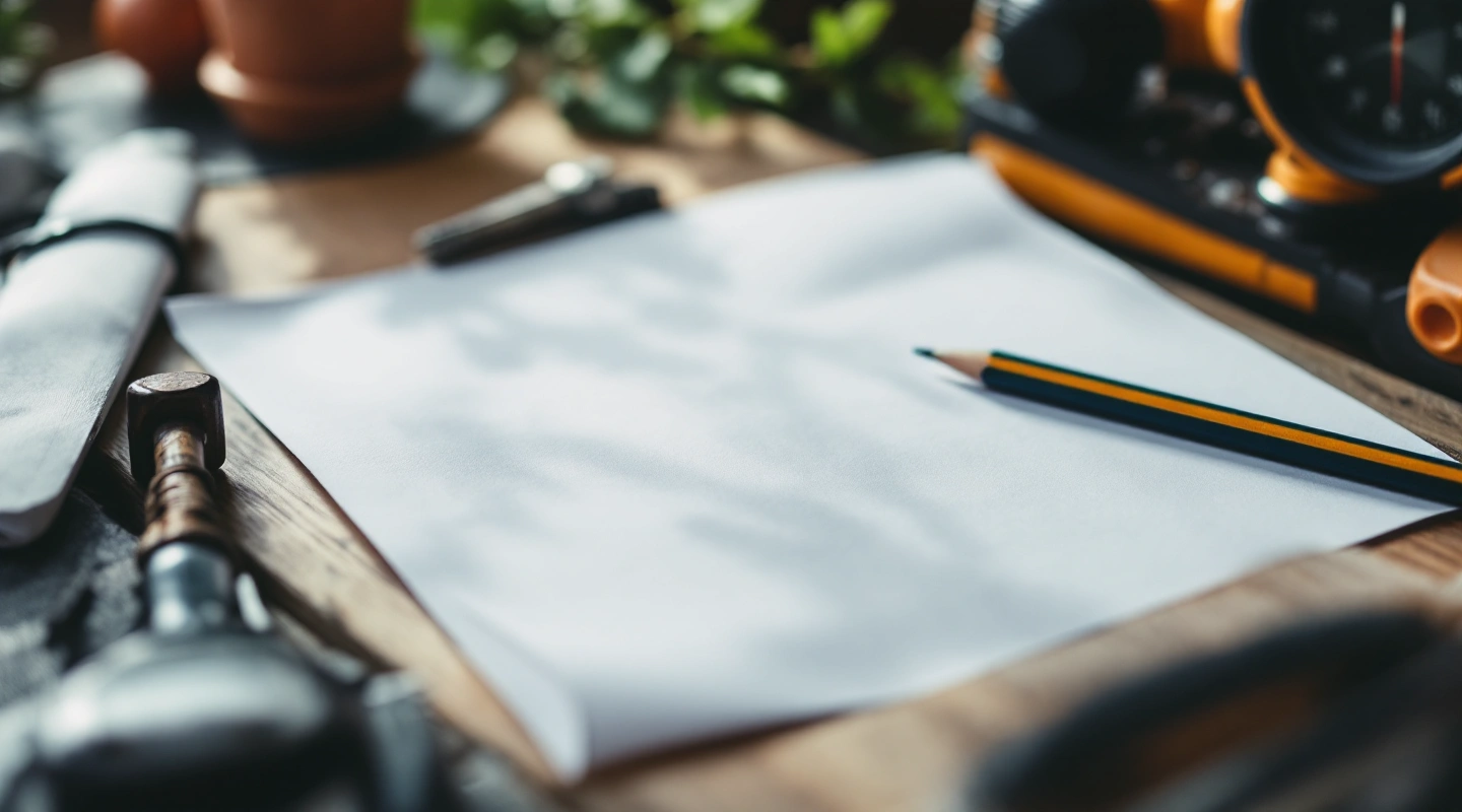 Blank job paperwork with ordinary tools on a work desk