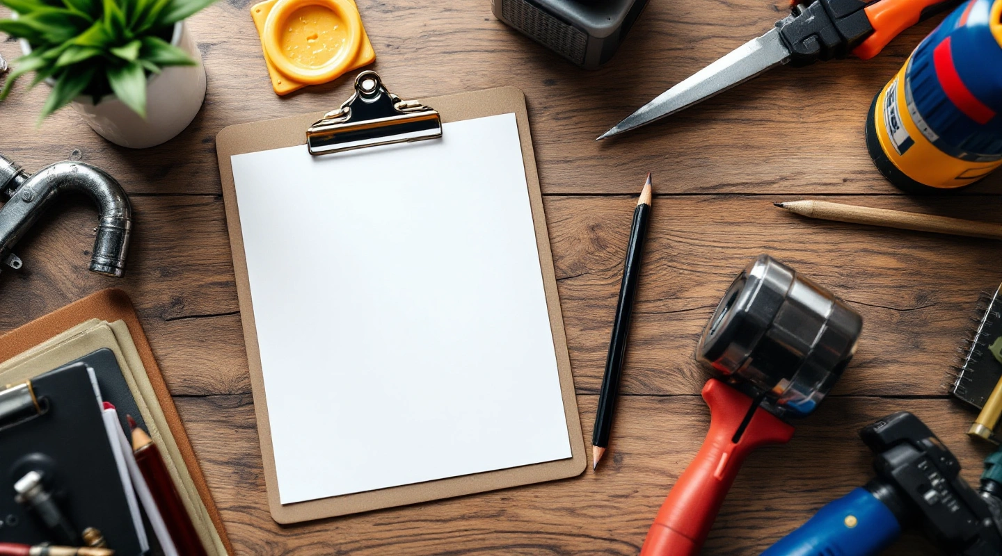 Blank job paperwork with ordinary tools on a work desk
