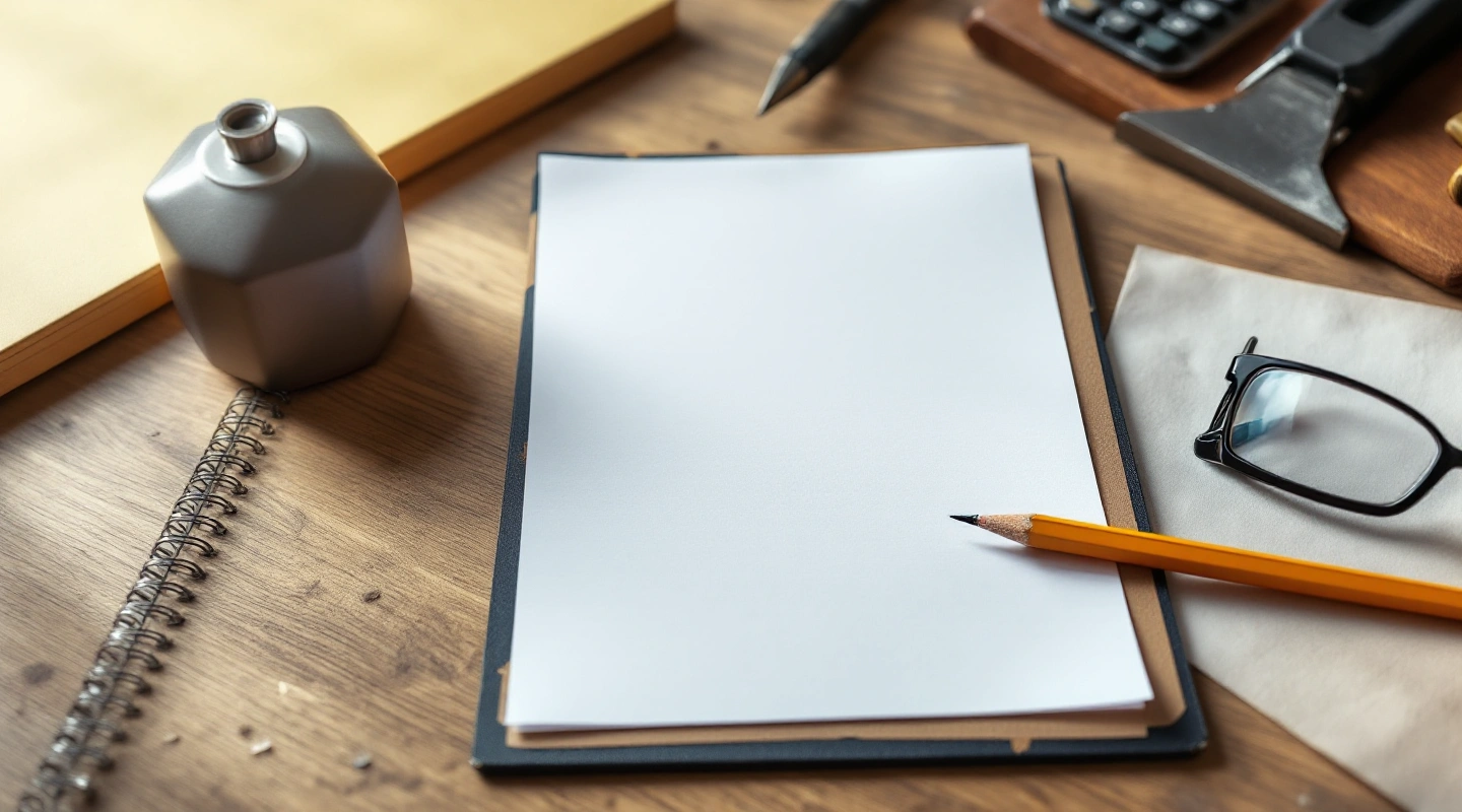 Blank job paperwork with ordinary tools on a work desk
