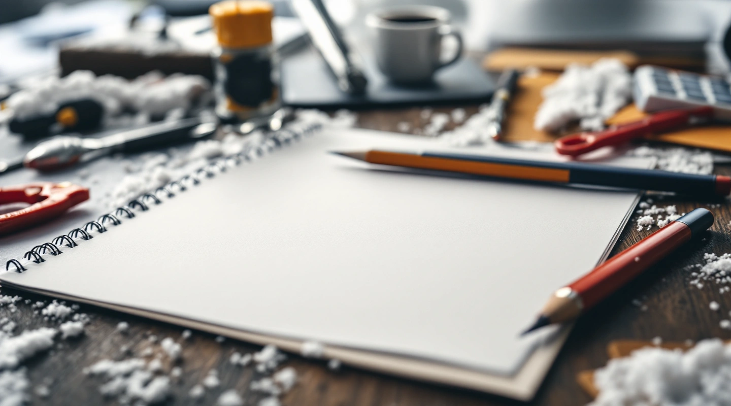 Blank job paperwork with ordinary tools on a work desk