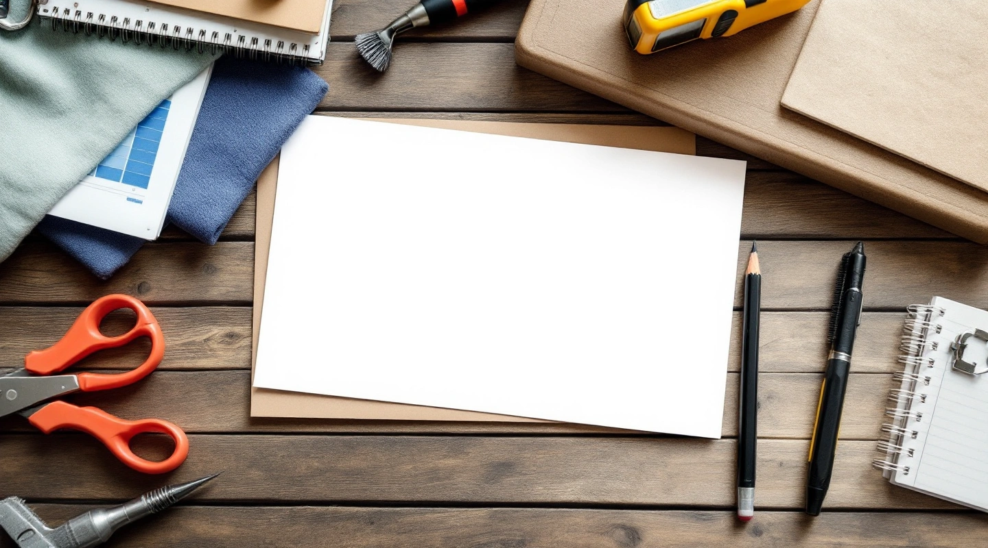 Blank job paperwork with ordinary tools on a work desk